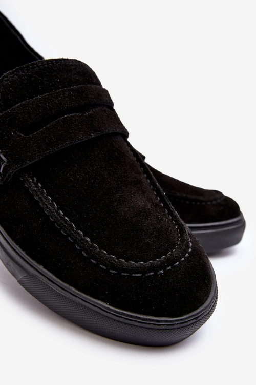 Zamszowe Męskie Półbuty Loafersy Zazoo 1574 Czarne