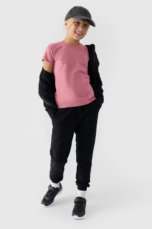 Dziewczęcy T-shirt Gładki Bawełniany Fuksja 4F 4FJWMM00TTSHF1658-56S