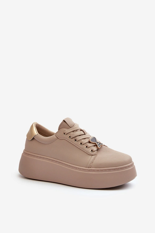 Damskie Skórzane Sneakersy Na Platformie Beżowe Vinceza 66700