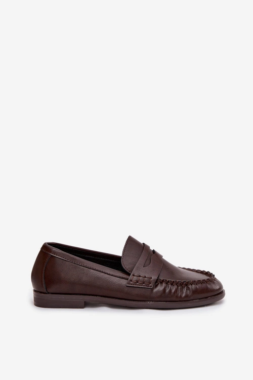 Półbuty Loafersy Damskie Z Eko Skóry Brązowe Lilith