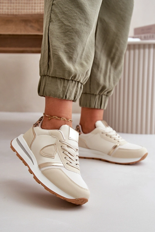 Sneakersy Damskie Z Eko Skóry Beżowe Velaniela