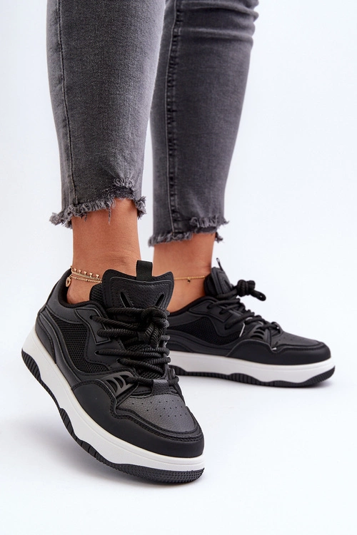 Sneakersy Damskie Na Platformie Czarne Etnaria