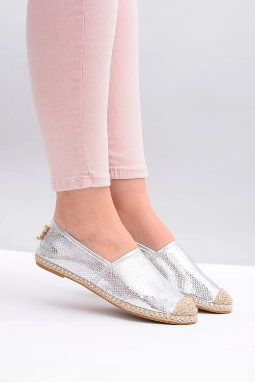 Lu Boo | Wsuwane Srebrne Damskie Espadryle Wąż Pray