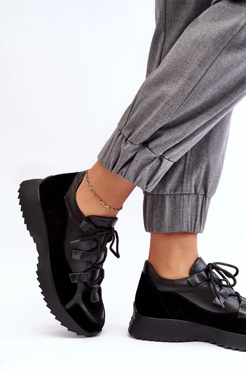 Skórzane Buty Sportowe Damskie M01/2 Zazoo Czarne