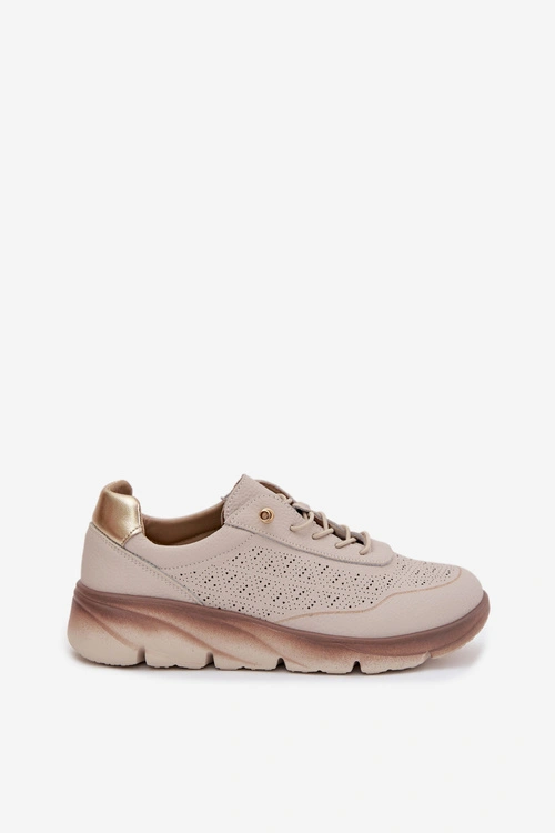 Skórzane Sneakersy Damskie Ażurowe Sergio Leone SP-002 Szare