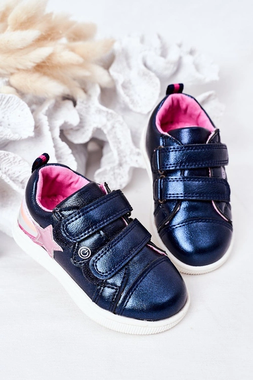 Dziecięce Skórzane Sportowe Buty Z Tęczą Granatowe Jasmine