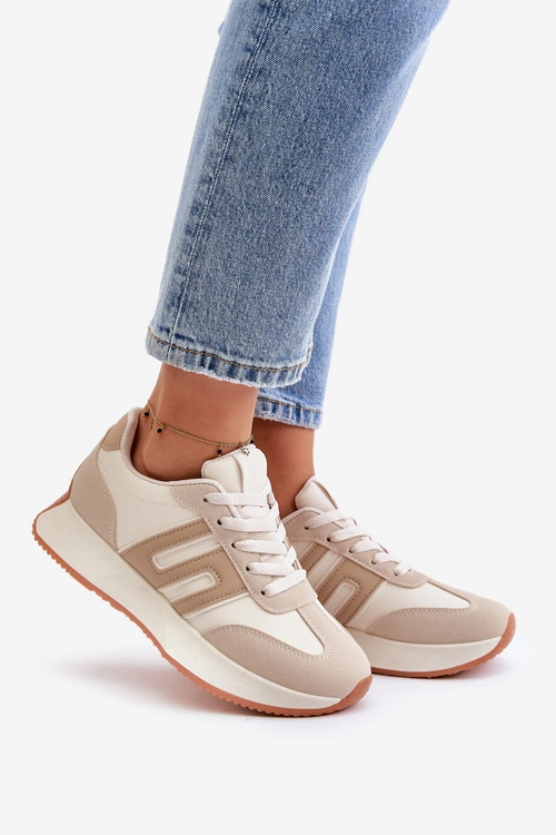 Sneakersy Buty Sportowe Na Platformie Damskie Beżowe Thari