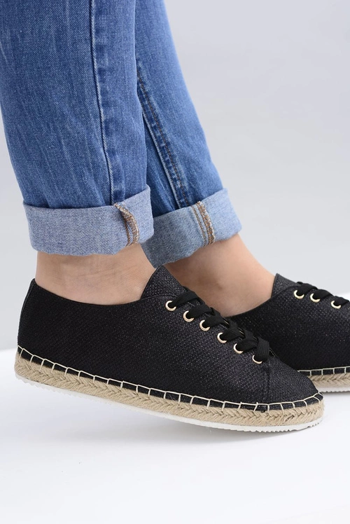 Lu Boo | Czarne Brokatowe Lniane Espadryle Fairy