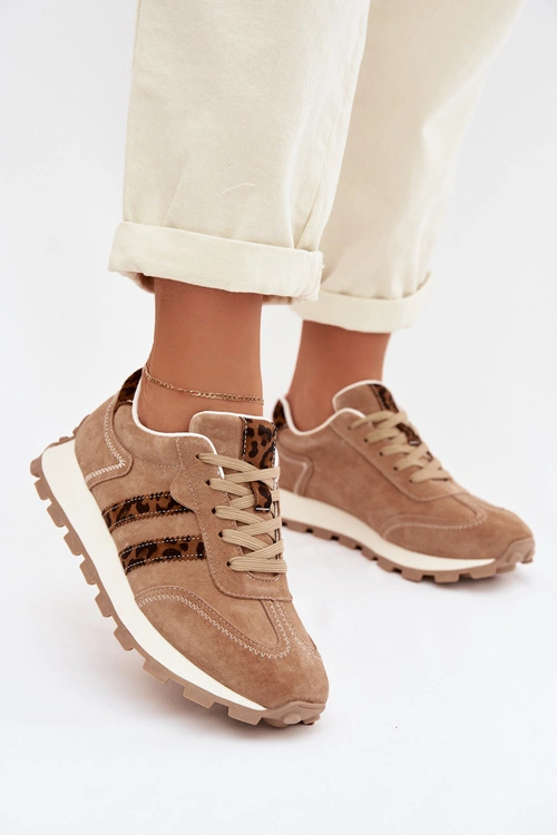 Zamszowe Sneakersy Damskie Na Platformie Panterka S.Barski LR61-7071 Brązowe
