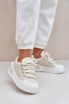 Sneakersy Damskie Z Grubymi Sznurówkami Na Platformie Beżowe Laloma