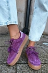 Skórzane Zamszowe Sneakersy Damskie Ocieplane Big Star UU274772 Fioletowe