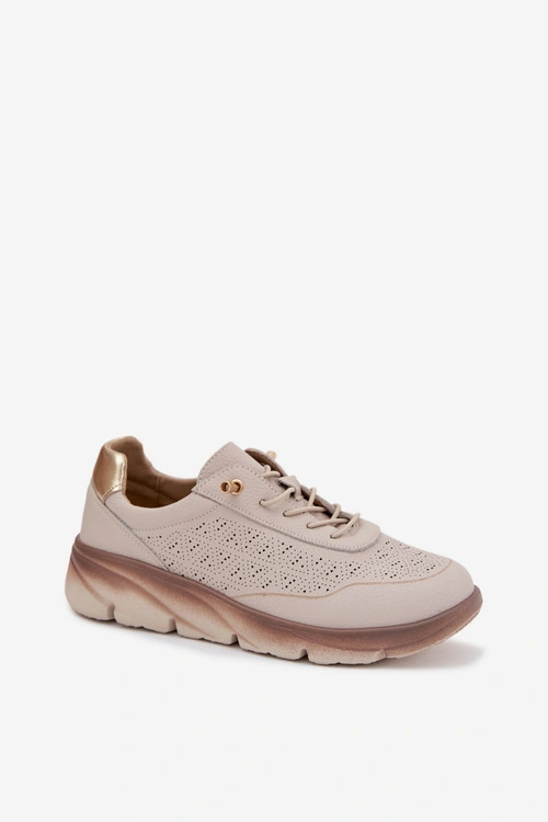 Skórzane Sneakersy Damskie Ażurowe Sergio Leone SP-002 Szare