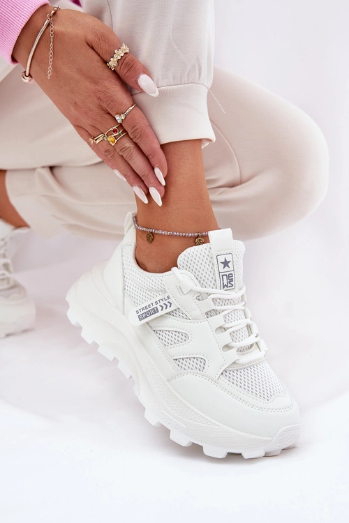 Buty Sportowe Sneakersy Damskie Na Grubej Podeszwie Białe Prononice