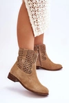 Damskie Zamszowe Ażurowe Botki Lewski Shoes 3301 Beżowe