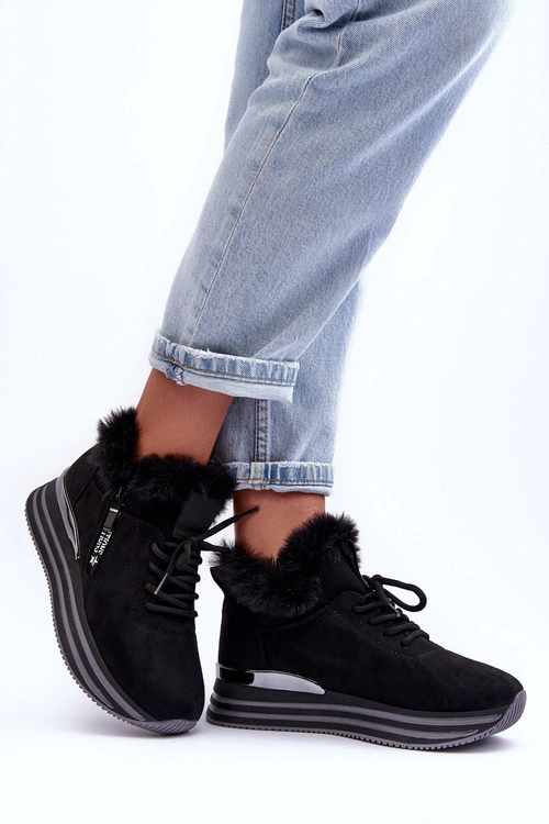 Buty Sportowe Na Platformie Z Futerkiem Czarne Jamarie
