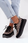 Zamszowe Ocieplane Sneakersy Damskie Na Platformie Vinceza 66836 Panterka Czarne
