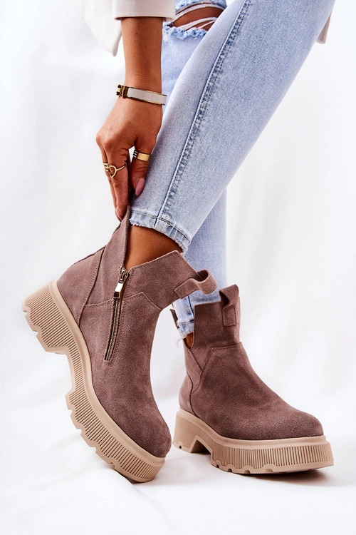 Zamszowe Botki Workery Lewski 3104/P Cappucino