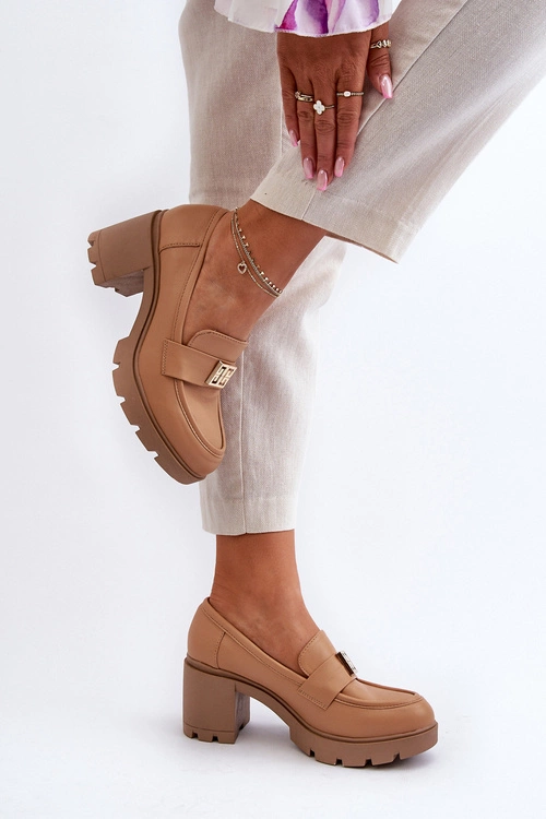 Półbuty Damskie Na Masywnym Obcasie Z Ozdobą Camel Ranunca