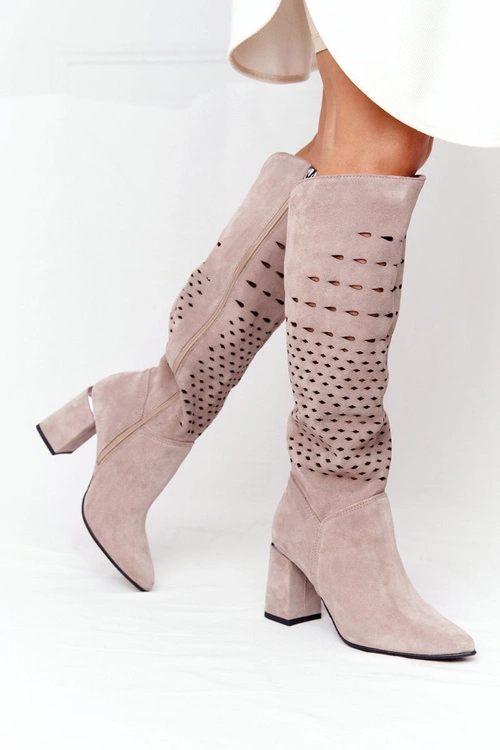 Wiosenne Ażurowe Kozaki Lewski Shoes 2847/B Beżowe