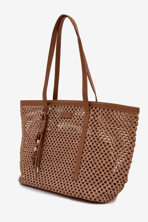 Flora&Co Pleciona Torebka Typu Shopper Z Brelokiem Jasnobrązowa Noella