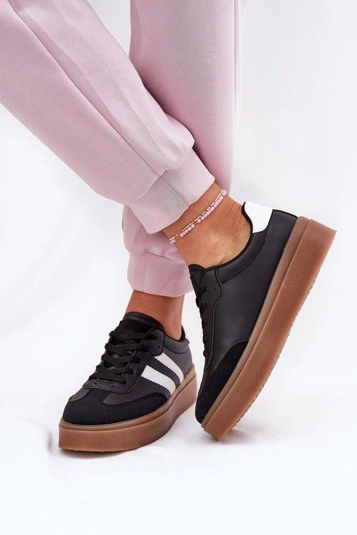 Sneakersy Damskie Na Platformie Z Eko Skóry Czarne Elaraven