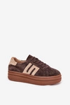 Sneakersy Damskie Na Platformie Z Naturalnego Zamszu Czekoladowe Eldira 