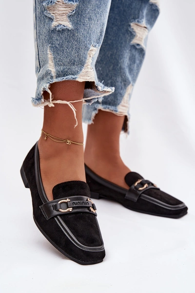 Mokasyny Loafersy Damskie Z Ozdobnym Elementem Czarne Evelora