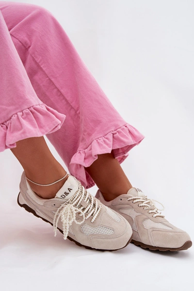 Skórzane Zamszowe Sneakersy Damskie MK61-0705 Szare
