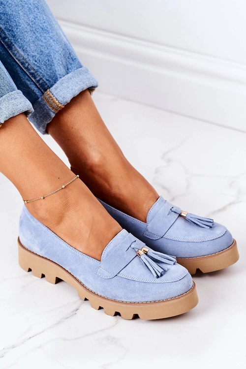 Zamszowe Mokasyny Lewski Shoes 3053 Błękitne