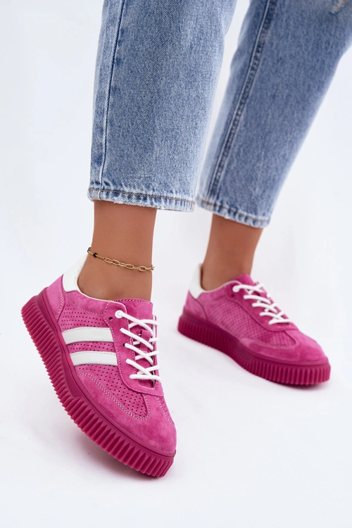 Skórzane Zamszowe Sneakersy Damskie Na Platformie Fuksja Artelle