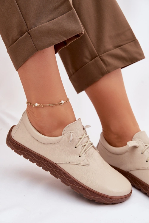 Skórzane Półbuty Barefoot Damskie Zazoo 10189 Beżowe