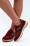 Skórzane Zamszowe Sneakersy Damskie D&A GR62-6015 Bordowe