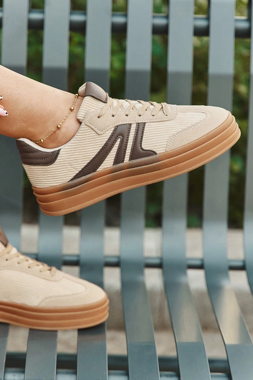 Sztruksowe Sneakersy Damskie Na Platformie Beżowe Corynelle