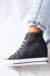 Skórzane Trampki Na Koturnie Cross Jeans II2R4025 Czarne