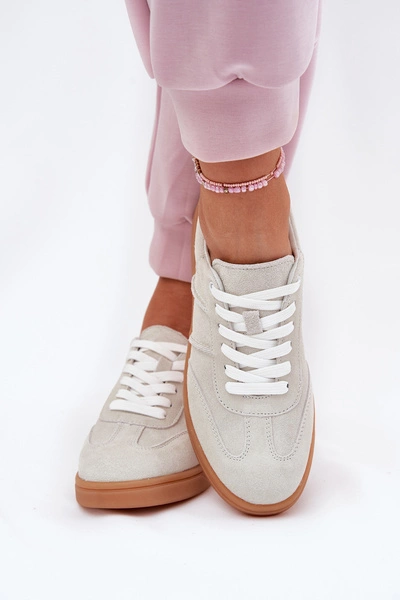 Zamszowe Niskie Sneakersy Damskie Szare Paliana