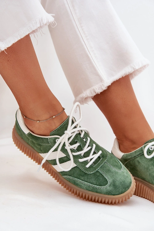 Zamszowe Sneakersy Damskie Na Platformie Zielone Marisae