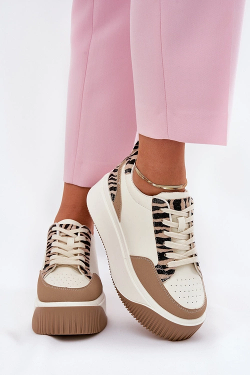 Sneakersy Damskie Na Masywnej Platformie Zebra Beżowe Tamorniel