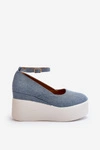 Damskie Jeansowe Espadryle Na Koturnie Niebieskie Malla