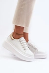 Skórzane Sneakersy Damskie Na Masywnej Platformie Białe S.Barski LR628