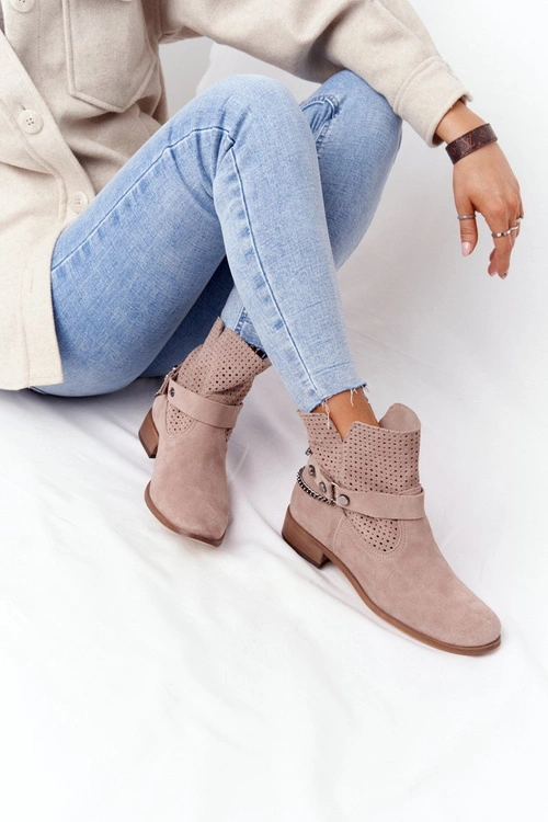 Ażurowe Wiosenne Botki Lewski Shoes 2905-0 Beżowe