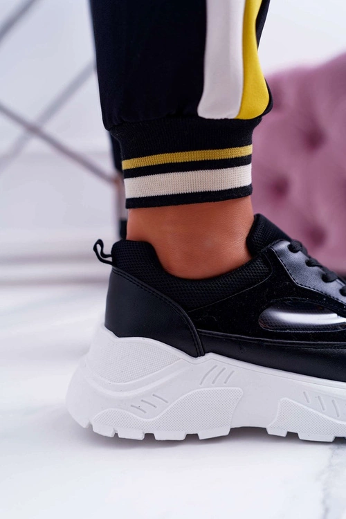 Sportowe Damskie Buty Gruba Podeszwa Czarne HighStep