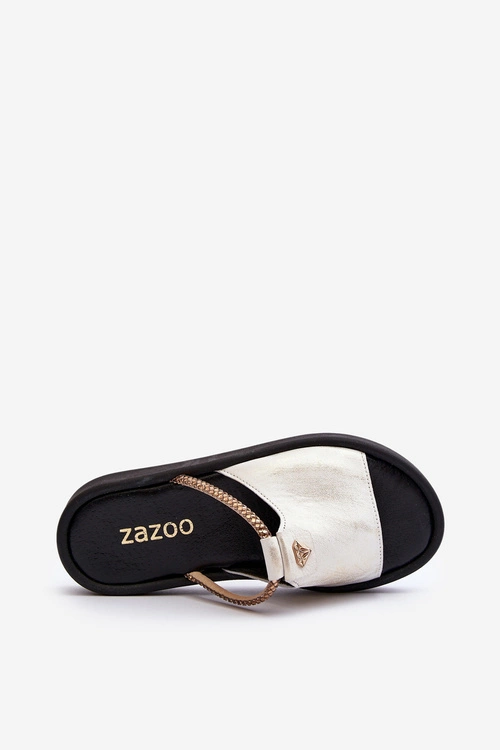 Zazoo 2896 Klapki Damskie Skórzane Biało-Złote