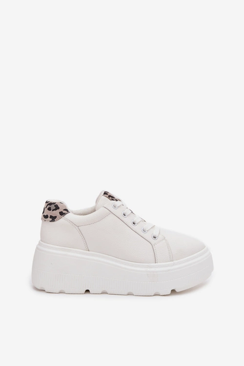 Skórzane Sneakersy Damskie Na Platformie Panterka Vinceza 89144 Białe