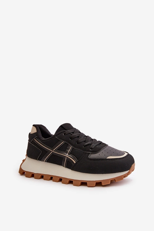 Sneakersy Buty Sportowe Damskie Sznurowane Na Platformie Czarne Mialunae