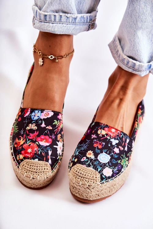 Modne Wsuwane Espadryle W Kwiaty Czarne Morice