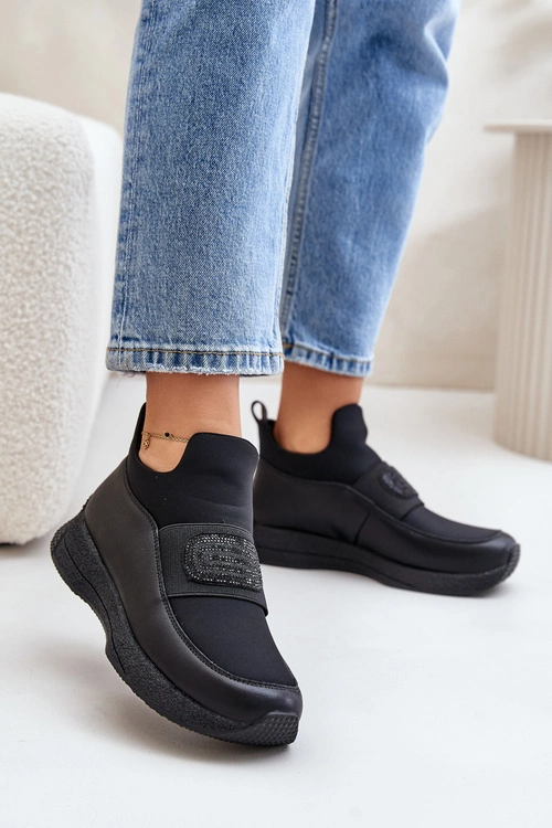 Buty Sportowe Na Platformie Skórzane Czarne Artiker 55C0035