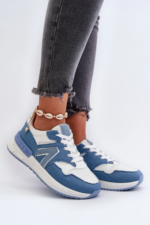 Jeansowe Sneakersy Damskie Z Eko Skóry Niebieskie Vinelli