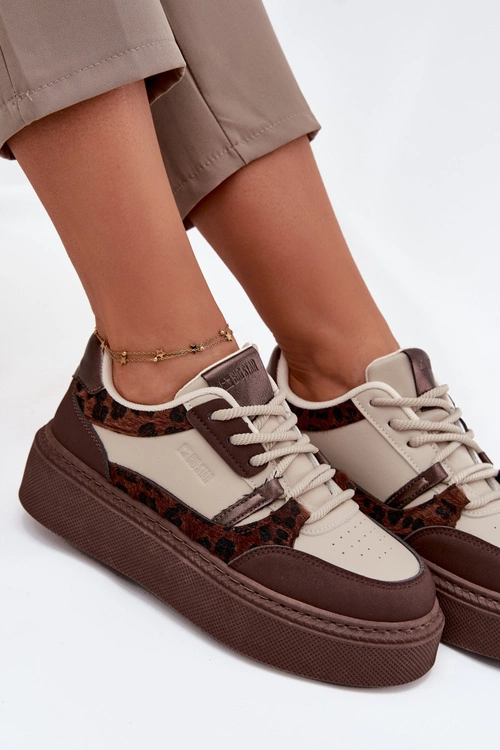 Damskie Sneakersy Na Platformie Big Star SS274356 Panterka Brązowo-Beżowe