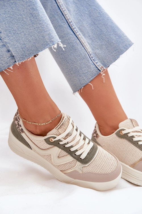 Sneakersy Damskie Na Platformie Panterka Beżowe Kelsia