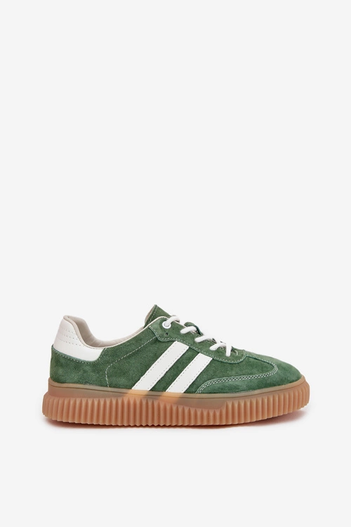 Zamszowe Sneakersy Damskie Na Platformie Zielone Marisae